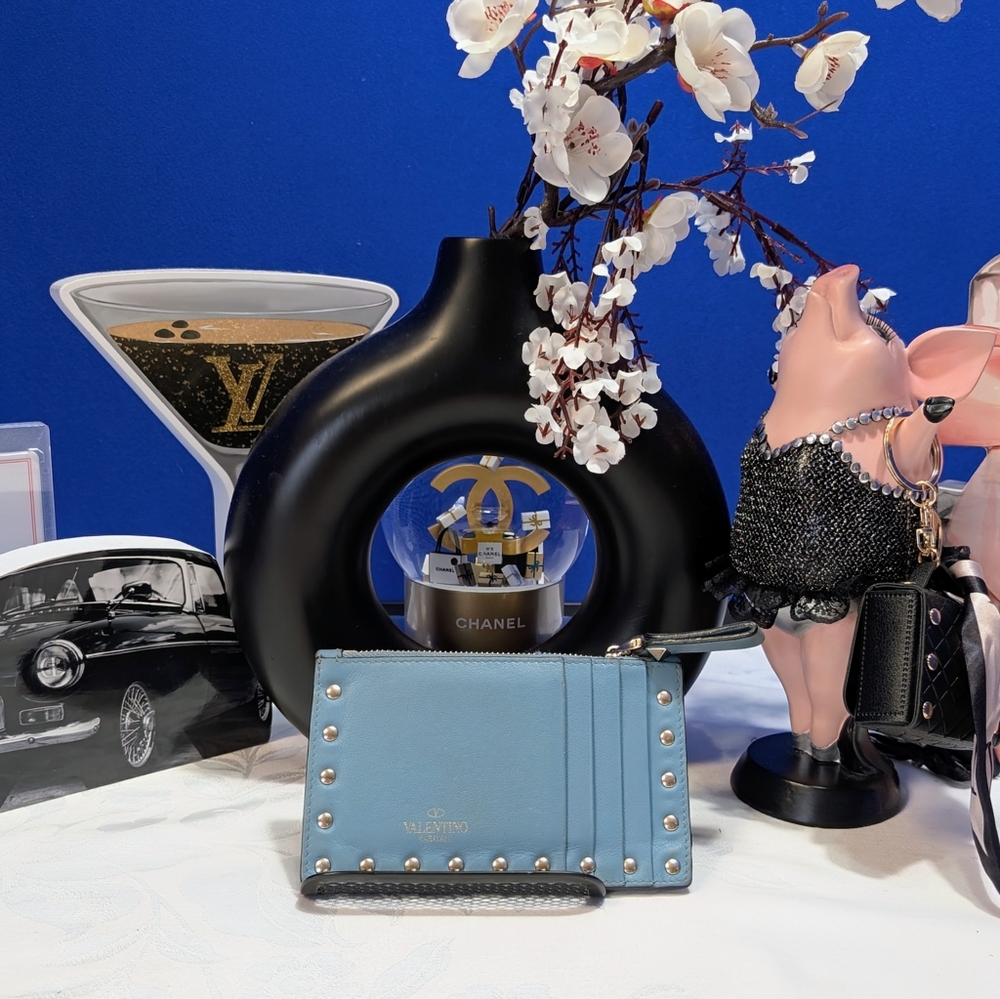 Valentino Garavani  Blue Studded Card Holder/Wallet 🔥